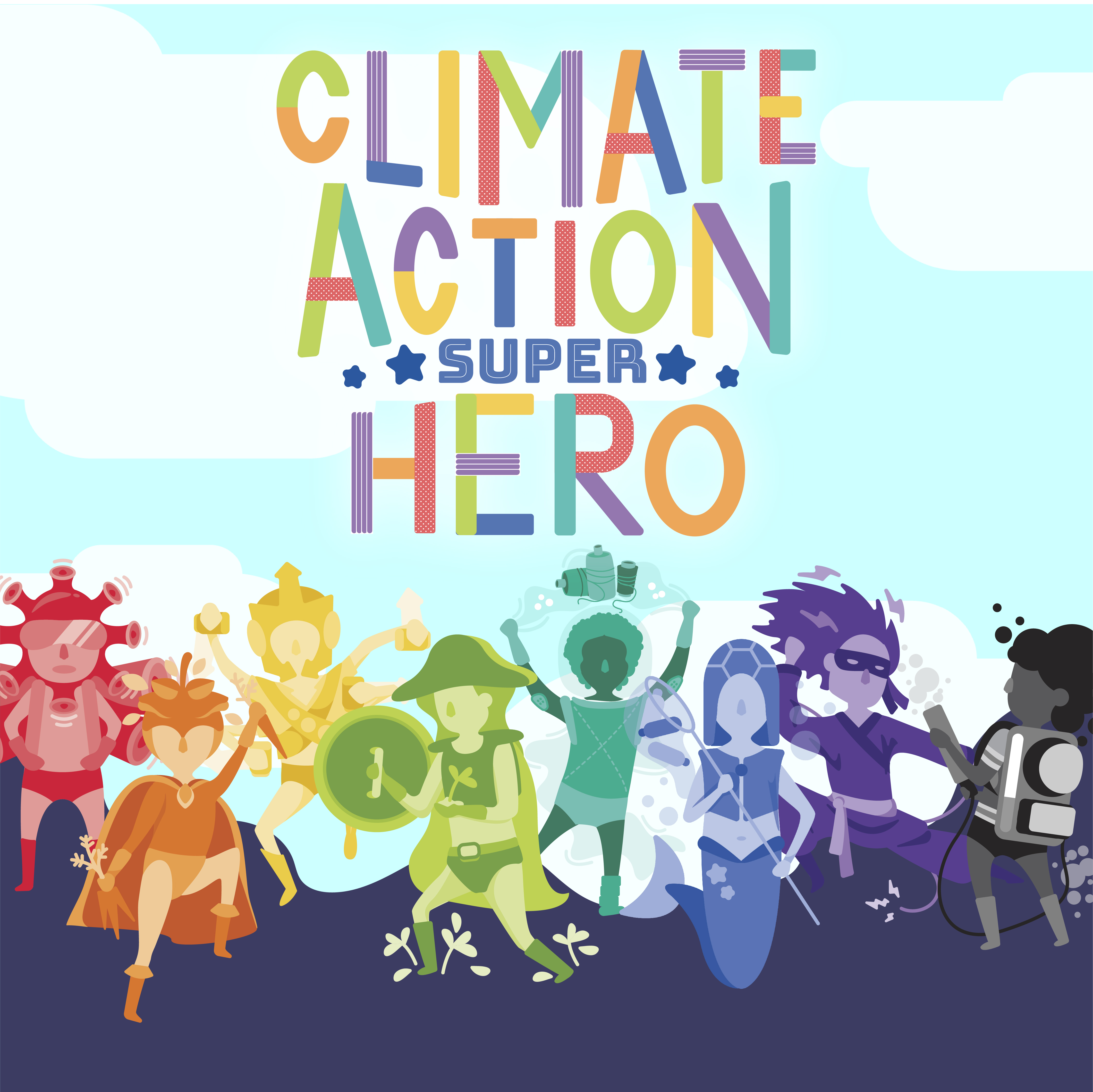 Animated "Climate Action Super Hero" characters