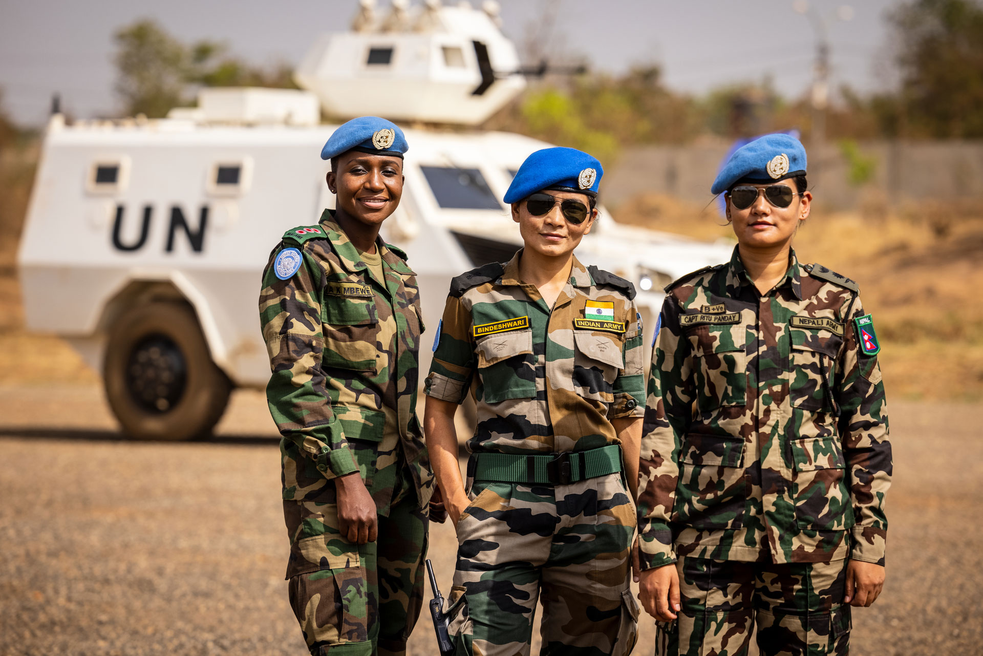 <p id="yui_3_16_0_1_1647614642066_56677"><sub>Captain Atupele Mbewe from Malawi, Major Bindeshwari from India, and Captain Ritu Pandey from Nepal, pose for a photo at the United Nations Camp in Juba. </sub></p>
