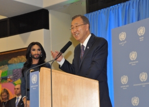 Conchita Wurst meets the UN Secretary-General and performs at the United Nations in Vienna